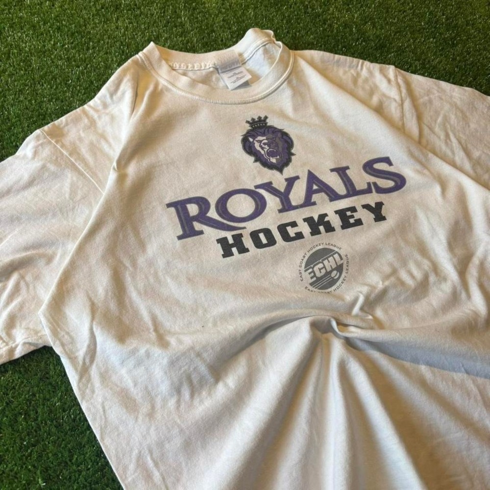 Vintage 90s ECHL Royals hockey y2k 2000s white and purple hockey tee   Size XL